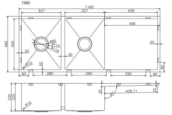 1160*460*230mm Stainless Steel Sink in Multi Colours [42-TWM9 / 42-2268]