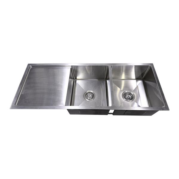 1150*450*220 Handmade Stainless Steel Under/Topmount Kitchen Laundry Double Sink With Drainer [44-HF11545]