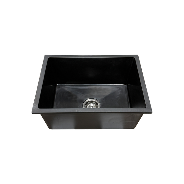 590*450*240 Kitchen Sink Laundry Black Granite Stone Sinks Single Bowl Basin [44-GS5945B]