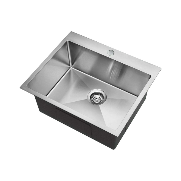 600*500*250 Handmade Stainless Steel Under/Topmount Kitchen Laundry Single Sink With Tap Hole [44-HF6050TD]
