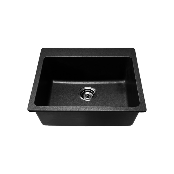 580*485*220 Kitchen Sink Laundry Black Granite Stone Sinks Single Bowl Basin [44-GS5849B]