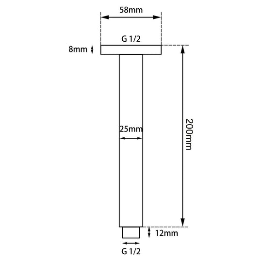 200mm Square Brass Ceiling Shower Arm [42-0103.SA]