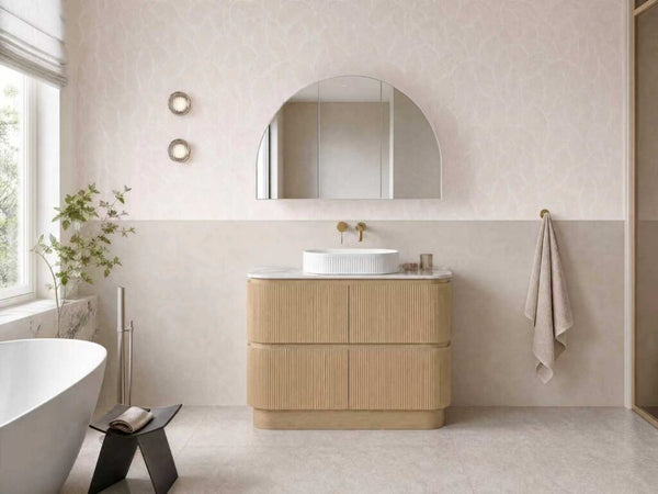 Kingsley - Coastal Oak Fluted Curved Freestanding Vanity 900-1500mm [20-SK69-A9 / 20-2078]