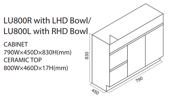 800MM Ceramic Top Freestanding Vanity in Glossy White [39-LU/EC800]