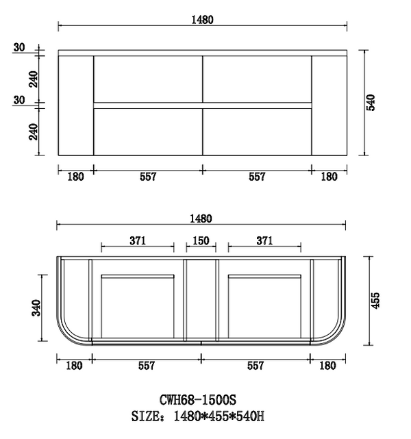 Bristol - Matte White Fluted Curved Wall Hung Vanity 900-1500mm [20-CWH68-WM]