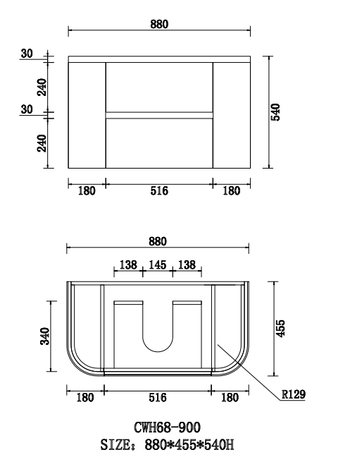 Bristol - Matte White Fluted Curved Wall Hung Vanity 900-1500mm [20-CWH68-WM]