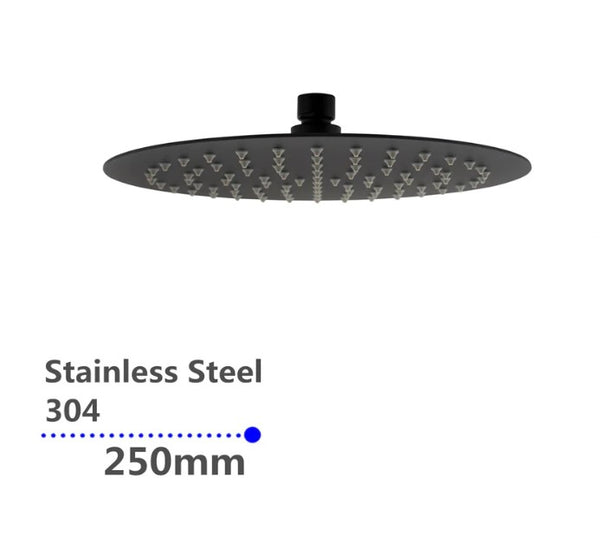 250mm Round Super Slim Black Rainfall Shower Head 2mm Thick [42-0007.SH]