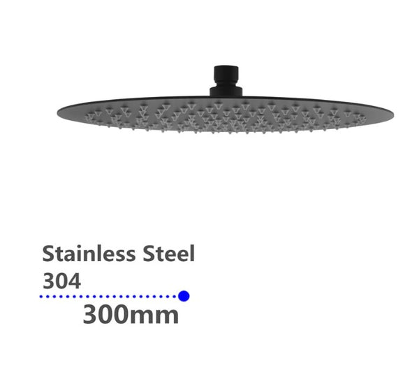 300mm Round Super Slim Black Rainfall Shower Head 2mm Thick [42-0008.SH]