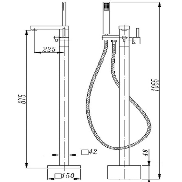 Square Freestanding Bath Mixer With Handeld Shower - [42-0117.BS]