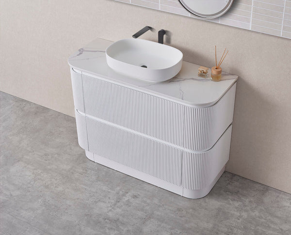 Hudson - Matte White Fluted Curved Freestanding Vanity 900-1500mm [20-SK68-WM]