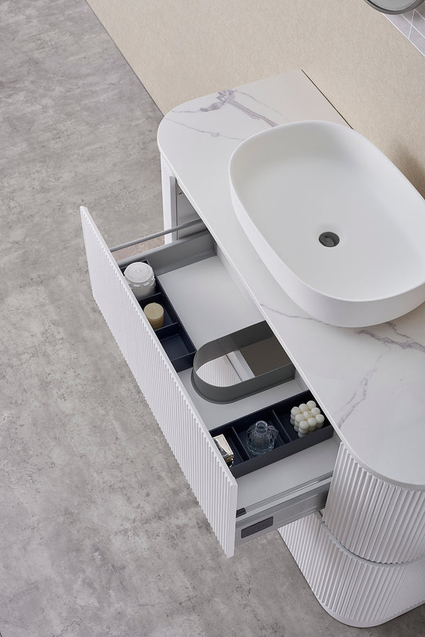 Hudson - Matte White Fluted Curved Freestanding Vanity 900-1500mm [20-SK68-WM]
