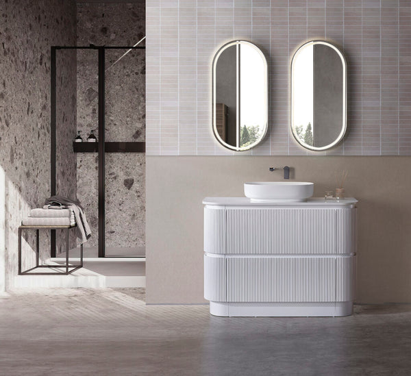Hudson - Matte White Fluted Curved Freestanding Vanity 900-1500mm [20-SK68-WM]