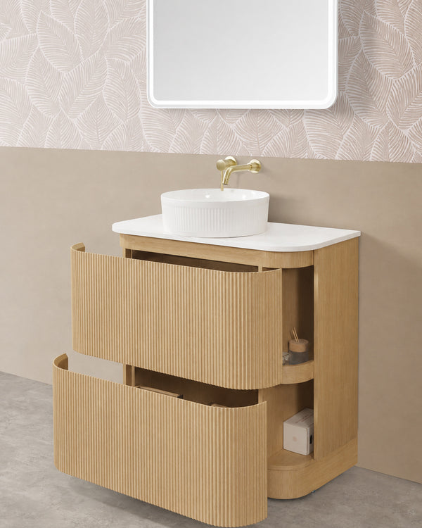 Kingsley - Coastal Oak Fluted Curved Freestanding Vanity 900-1500mm [20-SK69-A9 / 20-2078]