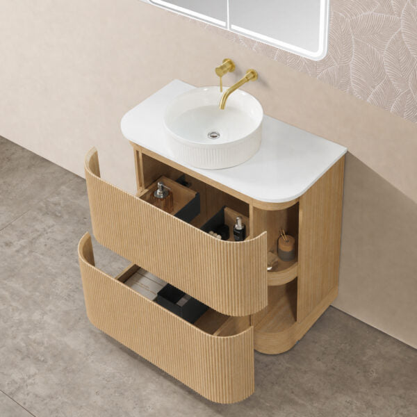 Kingsley - Coastal Oak Fluted Curved Freestanding Vanity 900-1500mm [20-SK69-A9 / 20-2078]