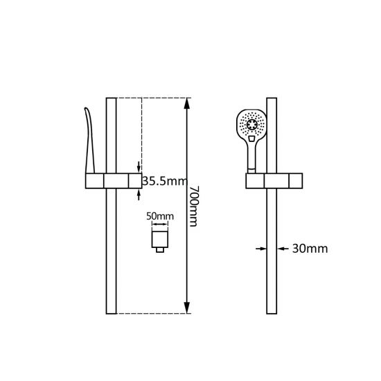 3 Functions Square Hand held Shower Set With Rail [42-2145.SH]