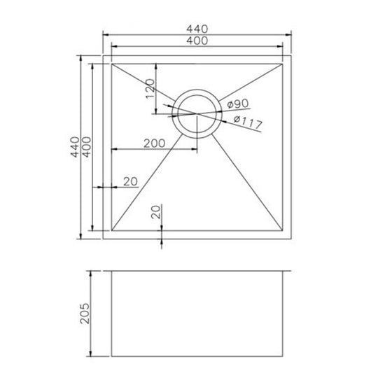 440*440*205mm Stainless Steel Sink in Multi Colours [42-TWM8 / 42-2267]