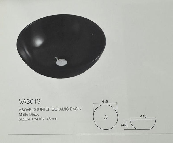 Round Above Counter Basin Matte Black 410x410x145mm [34-VA3013]