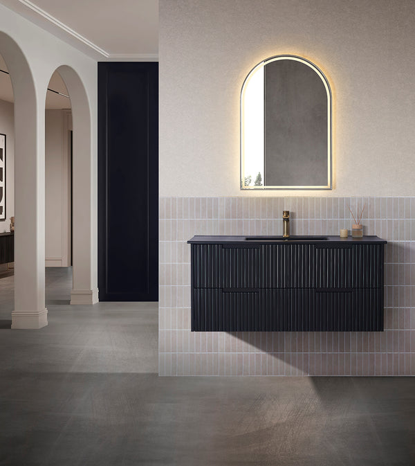 Elena - Matte Black Fluted Wall Hung Vanity 600-1500mm [20-WH86-WBM]