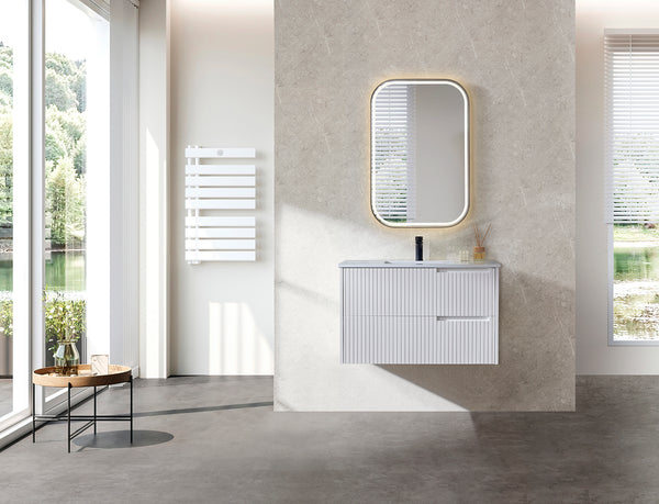Elena - Matte White Fluted Wall Hung Vanity 600-1500mm [20-WH86-WM]