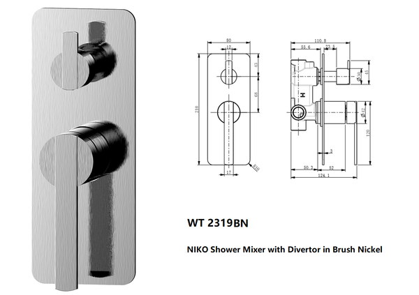 NIKO Shower mixer with divertor in Brushed Nickel