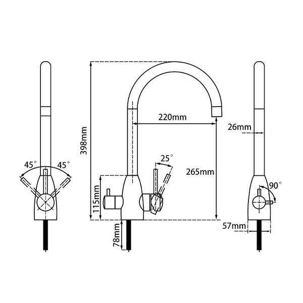 3 Way Pure Drinking Water Hot & Cold Swivel Spout Kitchen Mixer [42-1041.KM]
