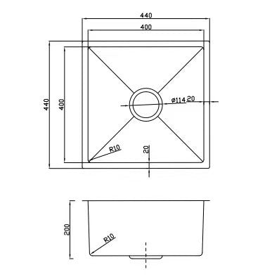 440*450*200 Kitchen Sink Laundry Handmade Black Nano Stainless Steel Bowl Basin [44-HF4445B / 44-1177]