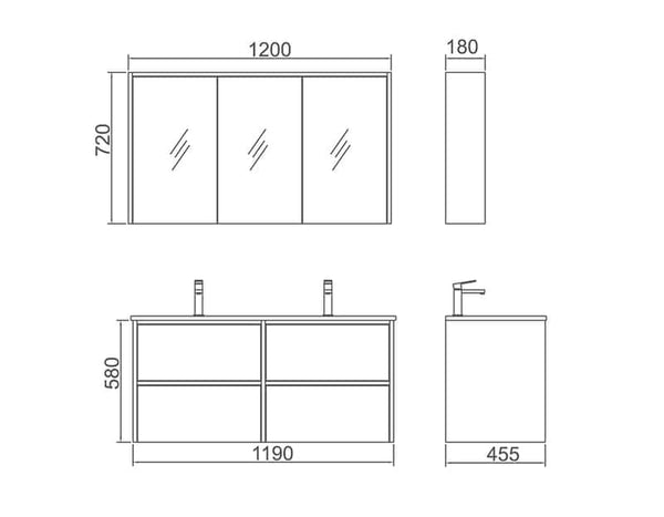 NEON 1200mm Divine Oak Wall Hung Vanity