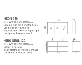 NEON 1200mm Divine Oak Wall Hung Vanity